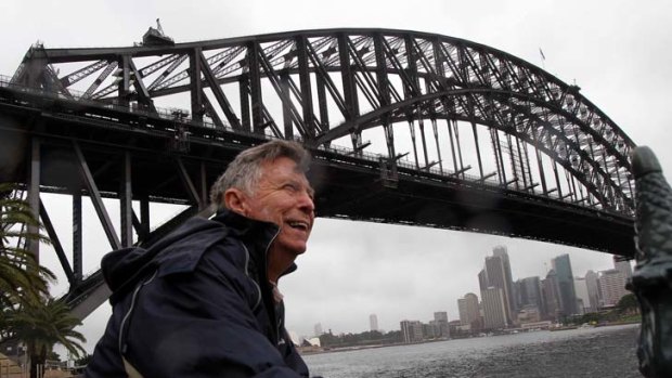 Standing tall &#8230; Douglas Lightbody contemplates his fellow 80-year-old, the Sydney Harbour Bridge. He plans to climb the bridge today.
