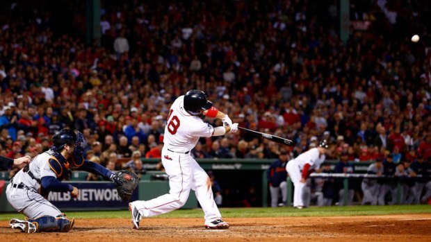 Boston's Shane Victorino hits a seventh inning grand slam to send Boston to their first World Series since 2007.