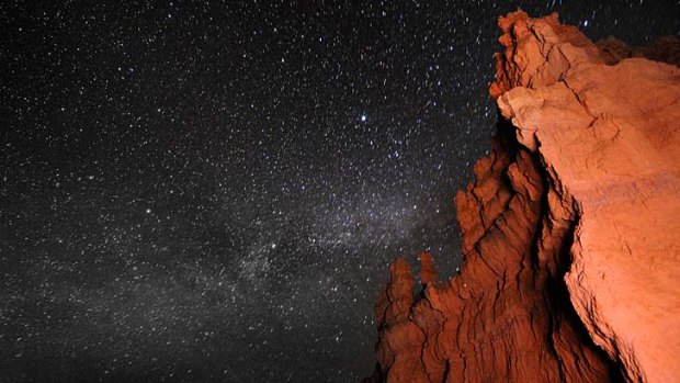 The Milky Way seen from the rock formations of Bryce Canyon.
