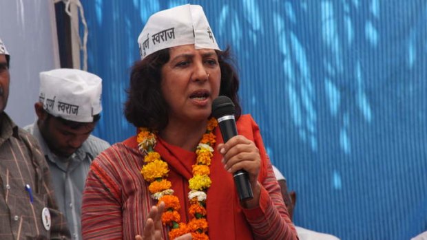 Candidate Kanchan Chaudhary Bhattacharya on the campaign trail. She is the first woman in India to rise to the position of director-general of police.