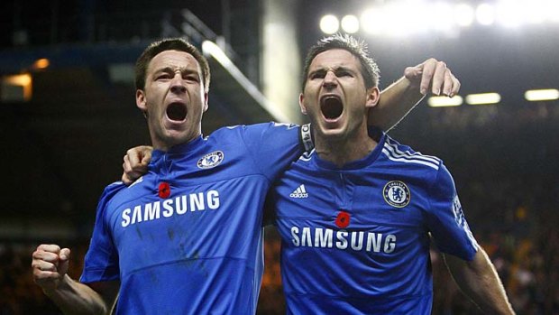 Good times: Chelsea captain John Terry (left) and Frank Lampard celebrate a goal as they have done so often.