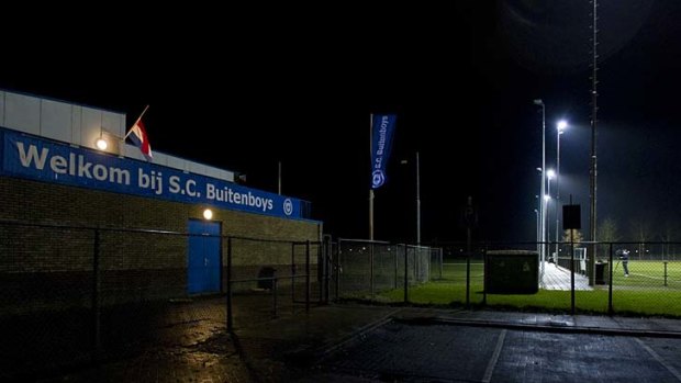 A view of the clubhouse next to the field where soccer club SC Buitenboys practises in Almere, the Netherlands.