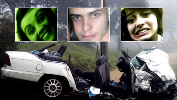 One of the cars in the Lynbrook smash and three of the young people lost: Riyani Lowen, Anja Miler and Joel Brimble.