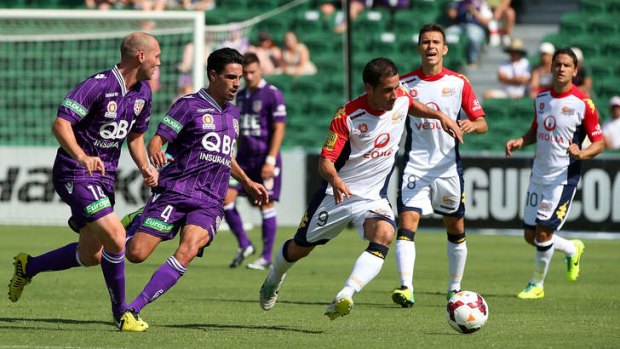Sergio Cirio of Adelaide controls the ball during the round six A-League match between Perth Glory and Adelaide United at nib  Stadium on November 16, 2013 in Perth, Australia.