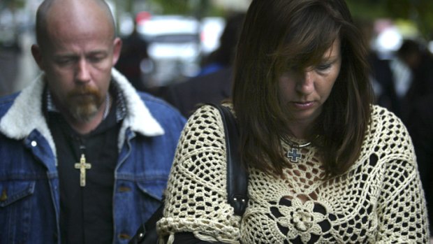 Justine Kelly and her partner Billy Kelly at the Coroner's Court in Glebe during the 2010 inquest into the death of her son Alex Wildman, who was bullied at school and subsequently killed himself.
