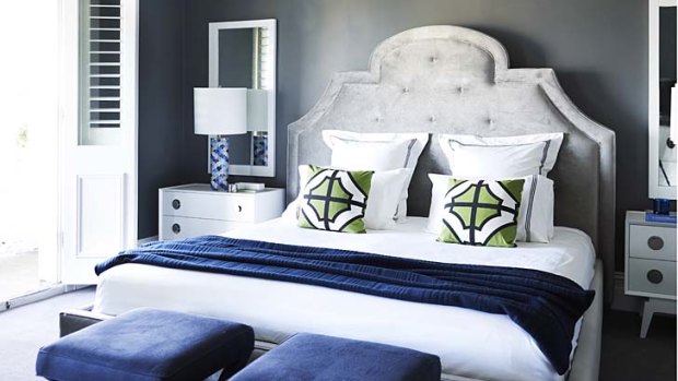 Deep Blue: Midnight blue accents in bedroom of Clark Payne house by Greg Natale Design.