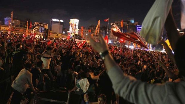 Packing the streets: Tens of thousands of protesters shout anti-government slogans during a demonstration at Taksim Square, Istanbul on Saturday.