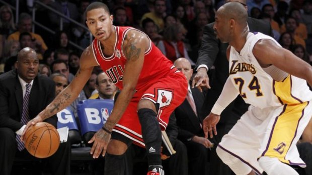 Comeback trail, again: Derrick Rose in action for Chicago against LA Lakers guard Kobe Bryant in 2011. 