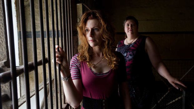 Crime writers Alison Goodman and Narrelle Harris at the Old Melbourne Gaol.