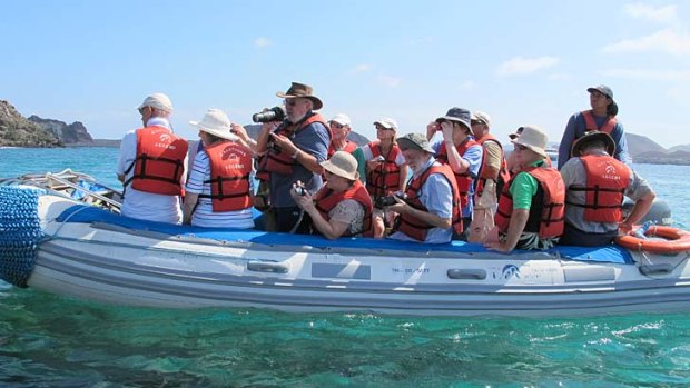 A Galapagos shore excursion aboard a Zodiac inflatable boat.