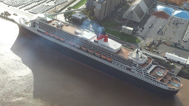 The Queen Mary II berthed in Brisbane.