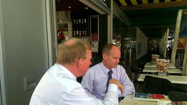 Brisbane Lord Mayor Campbell Newman meets for coffee with interim opposition leader Jeff Seeney this morning.