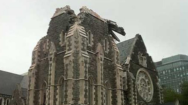 The cathedral crumbles in the Christchurch quake.