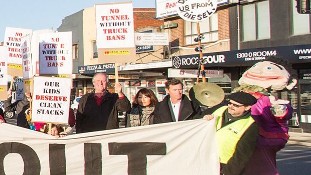 Maribyrnong Truck Action Group (MTAG) protesting against thousands of trucks using residential roads in Yarraville.

Photograph Paul Jeffers
Fairfax Media
11 Aug 2016