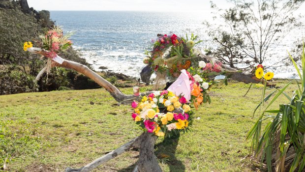 Floral tributes at the Seventeen Seventy Headland in Gladstone,.