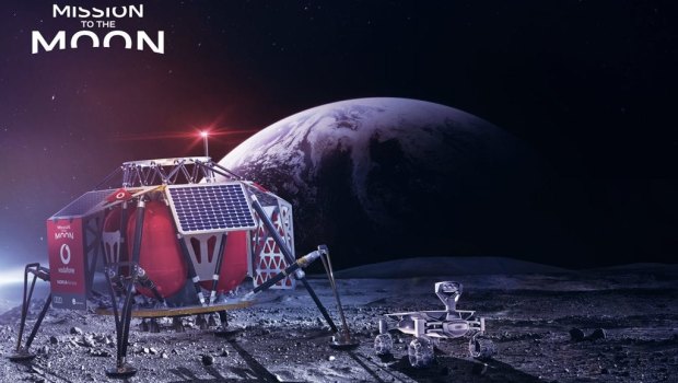 A simulation of the mobile mast on the moon with an Audi lunar exploration vehicle.