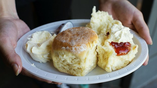Fresh scones, jam and cream from the CWA stand at the Royal Easter Show.