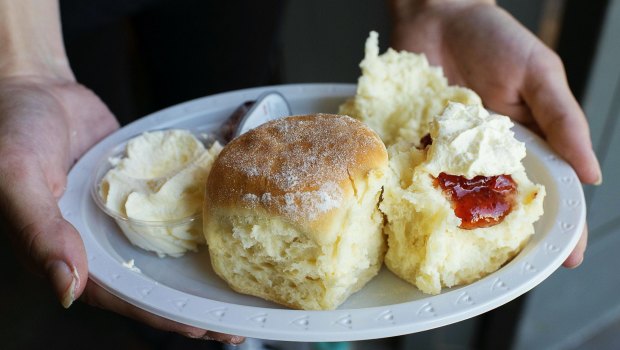 Fresh scones, jam and cream from the CWA stand at the Royal Easter Show.