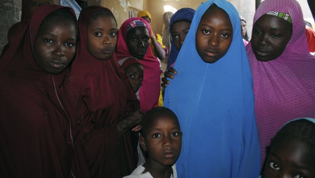 Aishat Alhaji, second right, was among those kidnapped from the government Girls' Science and Technical College in Dapchi.
