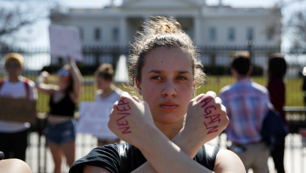 Gwendolyn Frantz stands in front of the White House during a student protest for gun control in Washington last week,