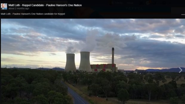 A screenshot from a video posted to One Nation candidate Matt Loth's Facebook page, which appears to show the power station.