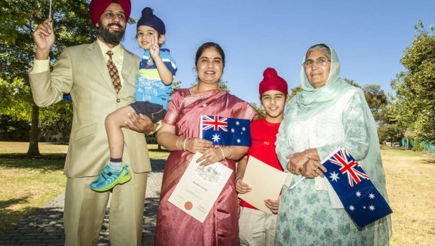 New citizens at an Australia Day Citizenship ceremony in Sunshine in Victoria.