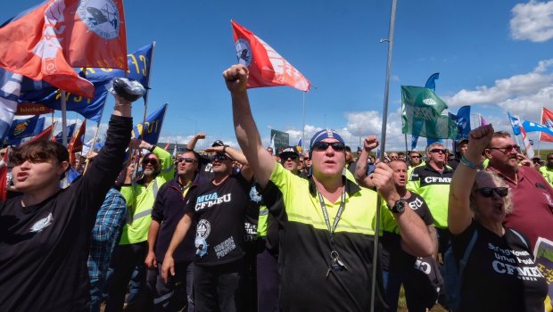 Union members descended on Webb Dock on Friday.