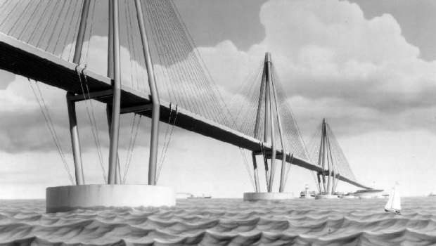 Artist's impression of a proposed bridge across the English Channel, circa 1985