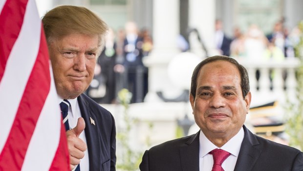 US President Donald Trump, left, and Abdel-Fattah El-Sisi, Egypt's president, stand for a photograph at the West Wing of the White House.