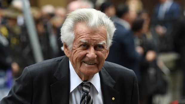 Big turnout: Former Prime Minister Bob Hawke at the funeral for Sir Nicholas Shehadie.