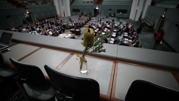 A Banksia was placed at the seat where journalist Michael Gordon usually watched question time.