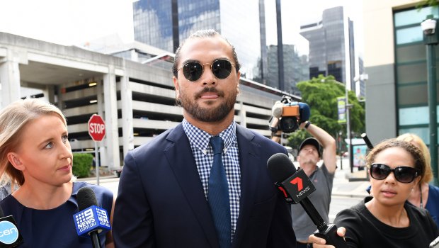 Queensland Reds rugby union player Karmichael Hunt arrives at the Magistrates Court in Brisbane.