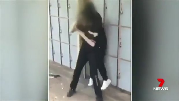 Footage shows one girl is choked until she fell to the ground during the fight.