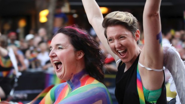 Dykes and Boys on Bikes at the 2018 Mardi Gras in Sydney.