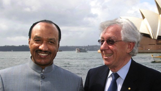 Frank Lowy with then Asian Football Confederation president Mohamed bin Hammam in 2011.