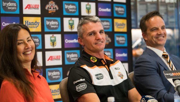Wests Tigers chair Marina Go with new coach Ivan Cleary.