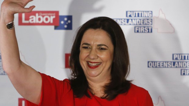 Premier Annastacia Palaszczuk thanks supporters at the Oxley Golf Club on Saturday night.