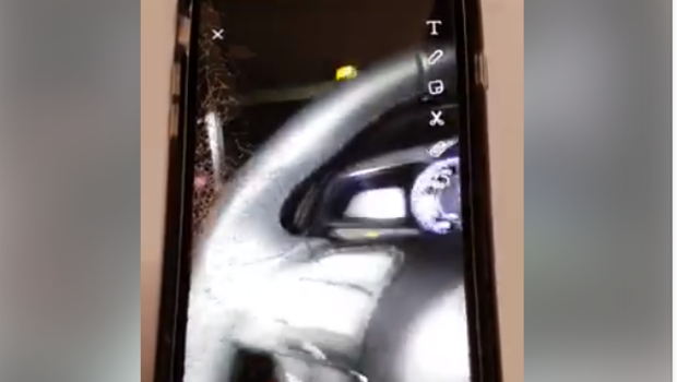 Snapchat footage taken by a driver moments before careening off the road. 