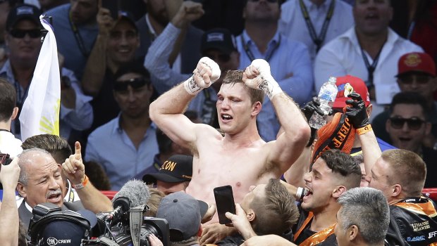 Jeff Horn celebrates his win over Manny Pacquiao.