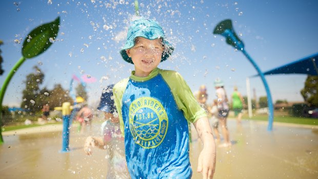 Vincent Howgate, 6 beating the heat at the Midlands Reserve and Water Park in Ballarat.