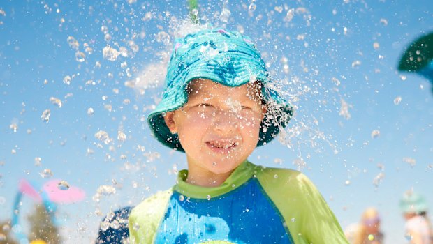 Vincent Howgate, 6 beating the heat at the Midlands Reserve and Water Park in Ballarat.