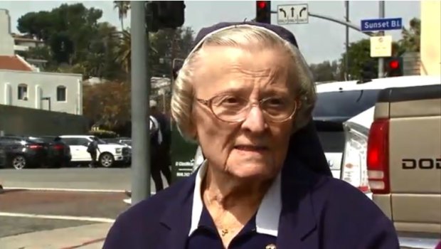 Sister Catherine Rose Holzman collapsed and died shortly after giving an interview to Fox 11 News.