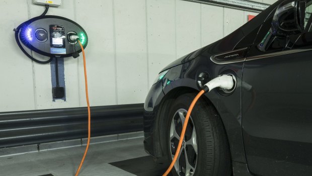 An electric vehicle on the charge in London.