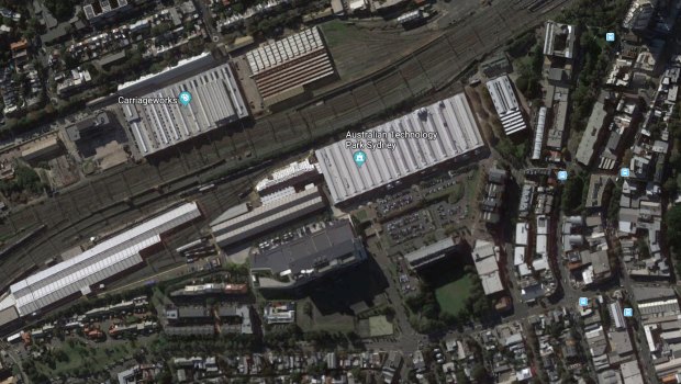 An aerial view of the old rail yard site at Eveleigh.