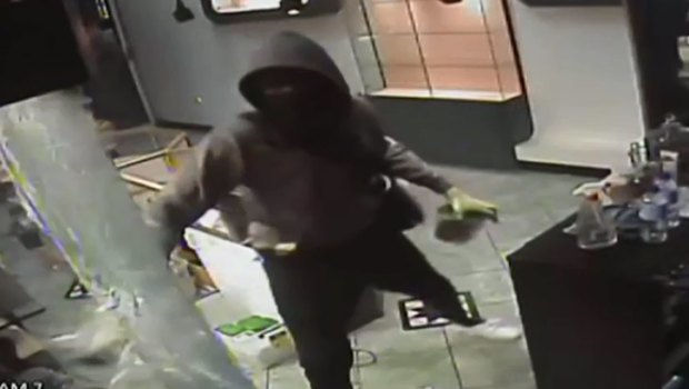 One of the robberies at a Sydney Road jewellery shop in 2016.