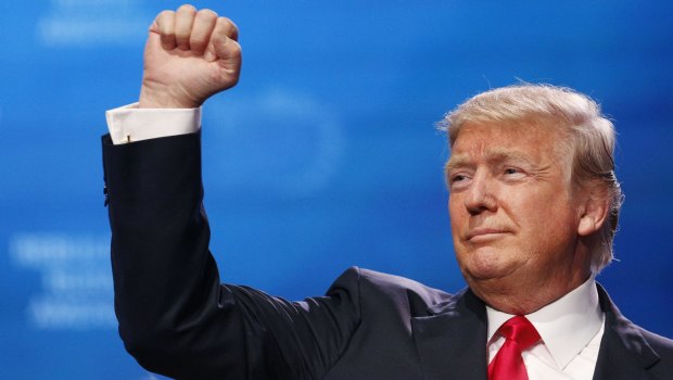 US President Donald Trump gestures after speaking in Tennessee in January.