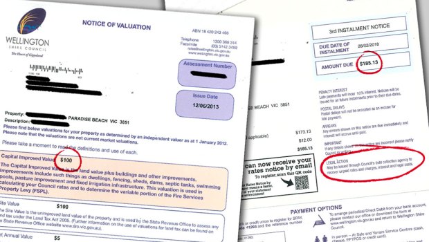 The value of the properties is often a fraction of what is owed in rates. The rates notice suggests legal action may be taken against those who don't pay.