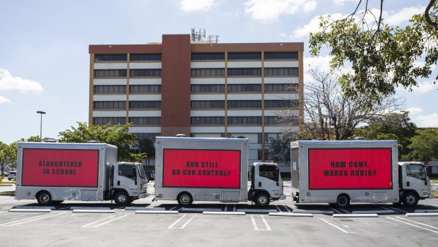 US campaigners have used billboards to call for gun control in the wake of the Florida high school shooting.