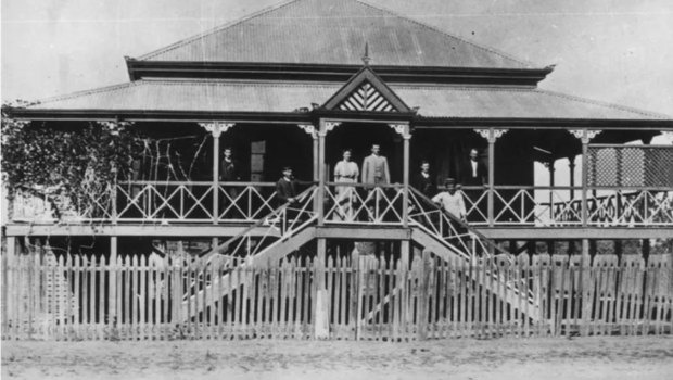 An early Queenslander from the 1880s, built off the ground to keep cool and clear of floodwaters, with its wide verandahs and high roof.