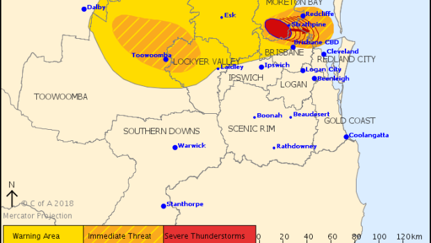 The Bureau of Meteorology issued a storm warning at 5.26pm.